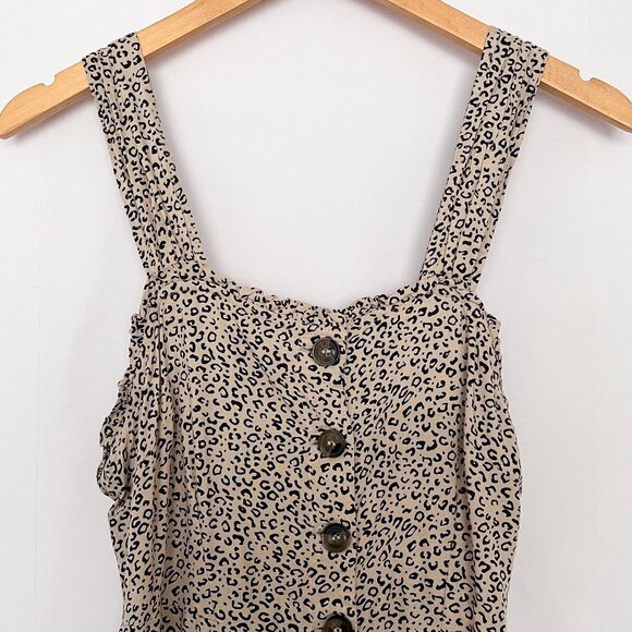 Japna Button Front Midi Dress Cottagecore Animal Print Size Large Tan Black - Picture 2 of 13